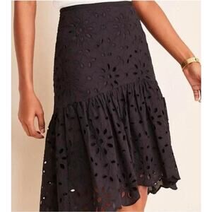 NWOT Ann Taylor Womens Black Eyelet Flounce Skirt Size 2